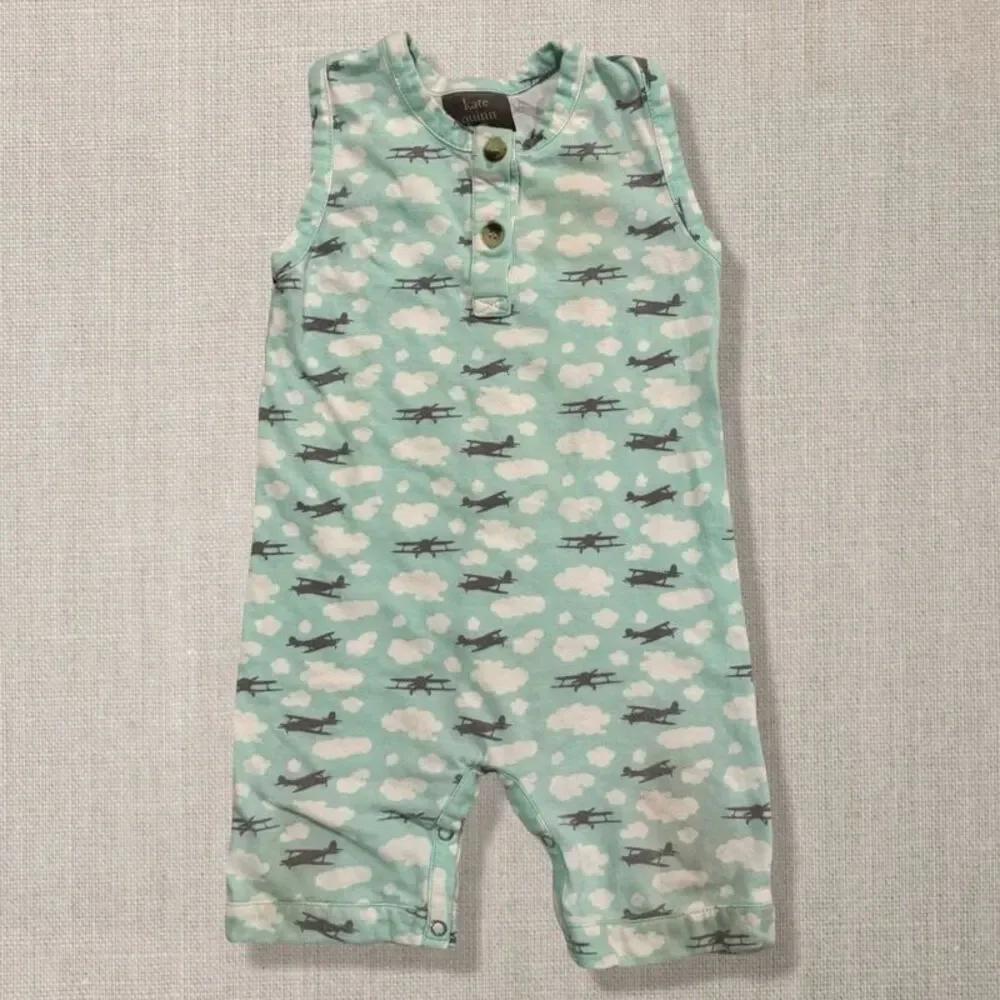 OG Kate Quinn 2018 Airplane Clouds Romper 6-12M Organic Cotton